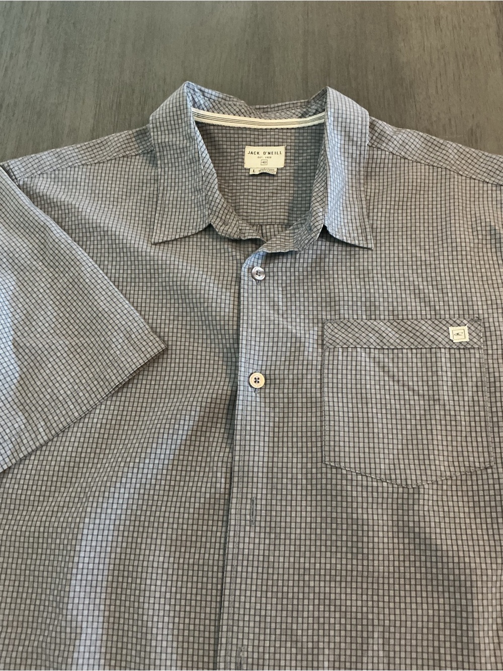 Jack O’Neill Men’s Grey Textured Mini Plaid Coastal Button Down Shirt Size L